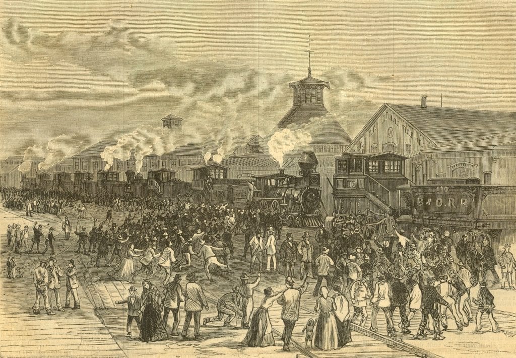 Harper's Magazine, August 11, 1877, Blockade of Engines at Martinsburg, West Virginia