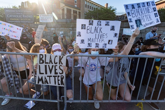 Blue Lives Matter protest countered by Black Lives Matter protest in West Roxbury