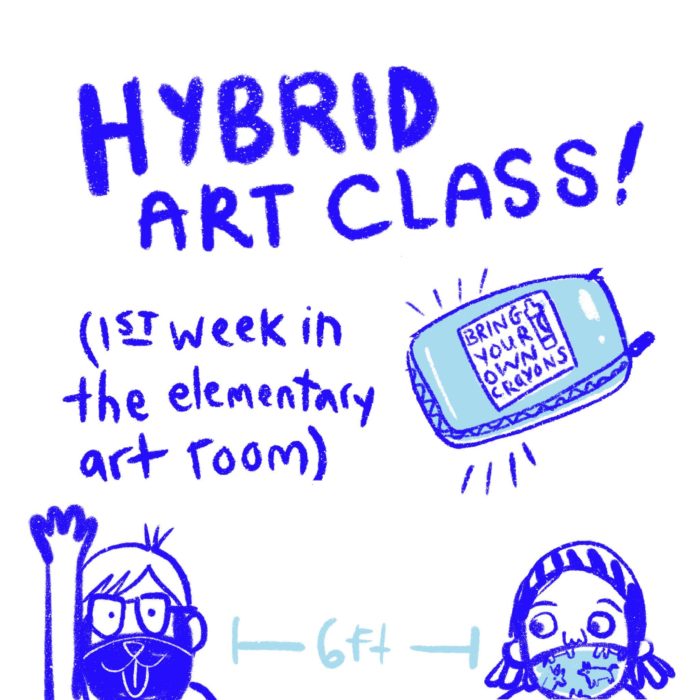 HYBRID ART CLASS 1. Cartoon by Steph Marcus.