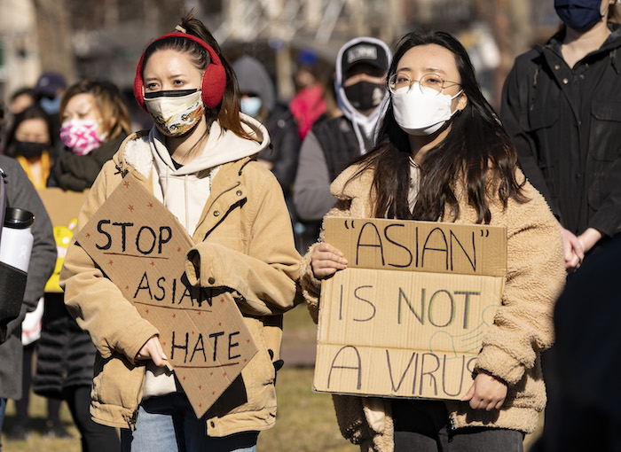  rally to protest discrimination and crimes against Asian and Pacific islanders during Stop Asian Hate rally on Boston Common in Boston