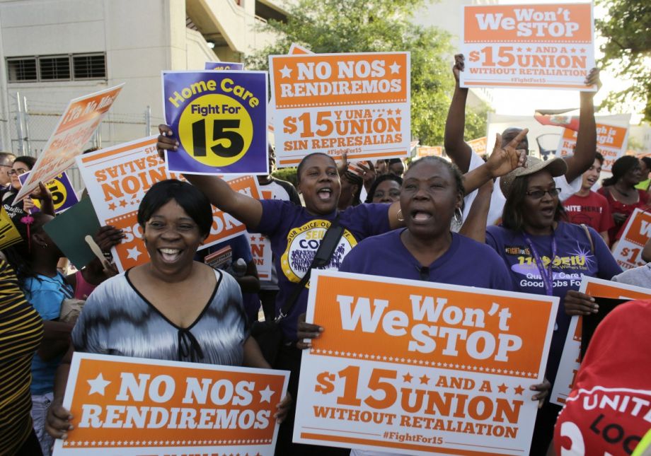 Miami protestors support the “Fight for 15,” a campaign for a higher minimum wage. (AP Photo/Lynne Sladky)
