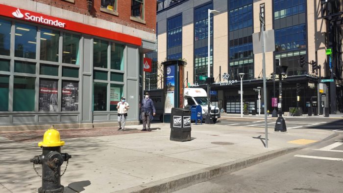 photo of DigBoston newspaper box on a Boston sidewalk